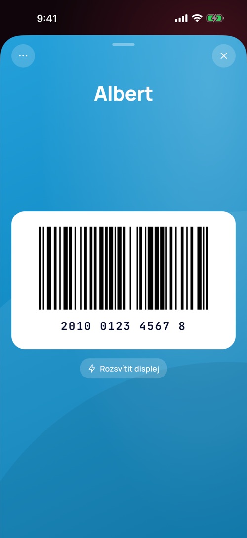 Cardo in a shop showing the Albert card with its barcode